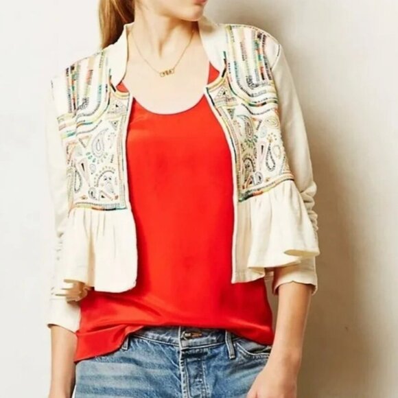 Anthropologie Jackets & Blazers - Anthro Lilka Colorful Embroidered Boho Knit Jacket Cardigan Size Medium